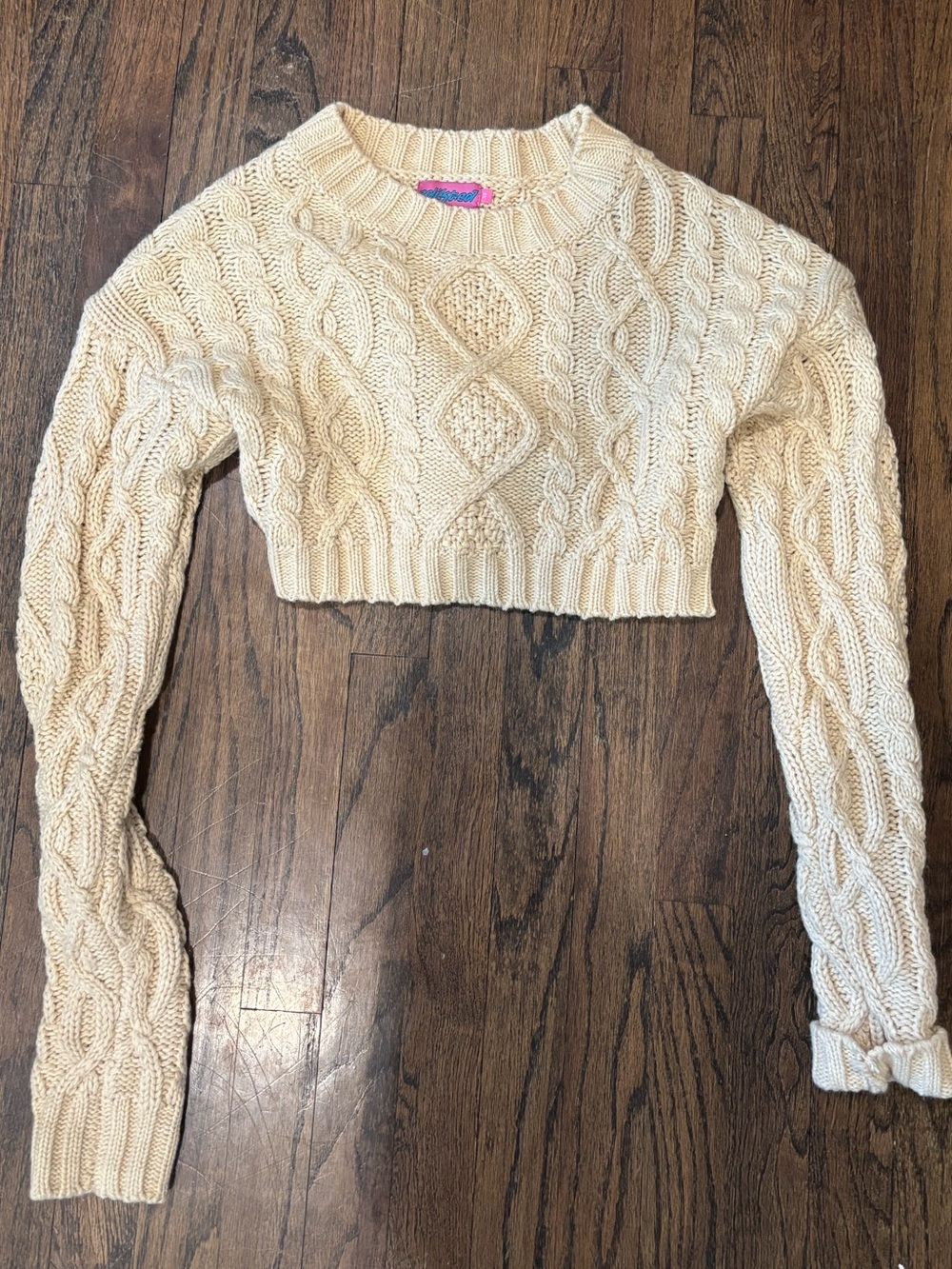 Edikted Cropped Cable Knit Sweater in Cream women’s size xs